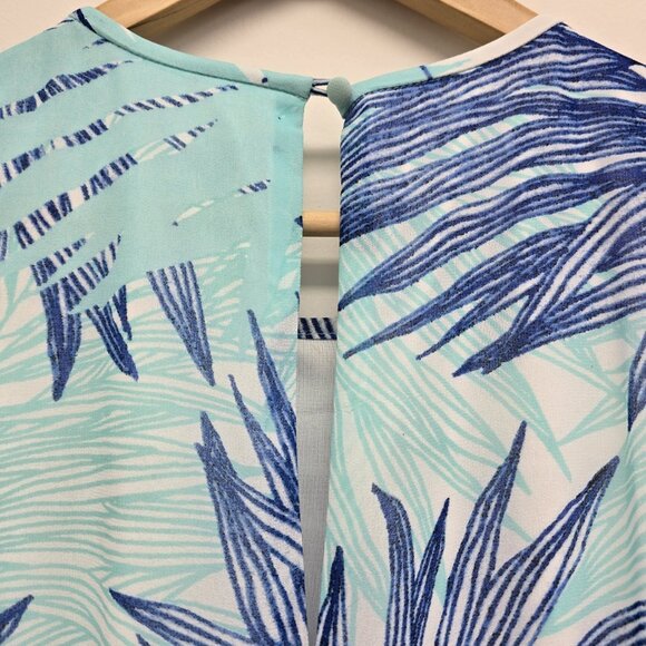 NWT Calvin Klein Palm Leaf Sleeveless Shift Dress Size 12 Lined Turquoise Blue - Picture 7 of 11